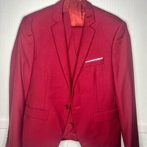 Yffushi Red Jacquard 3 Piece Slim Fit Tuxedo Suit Mens Size Small